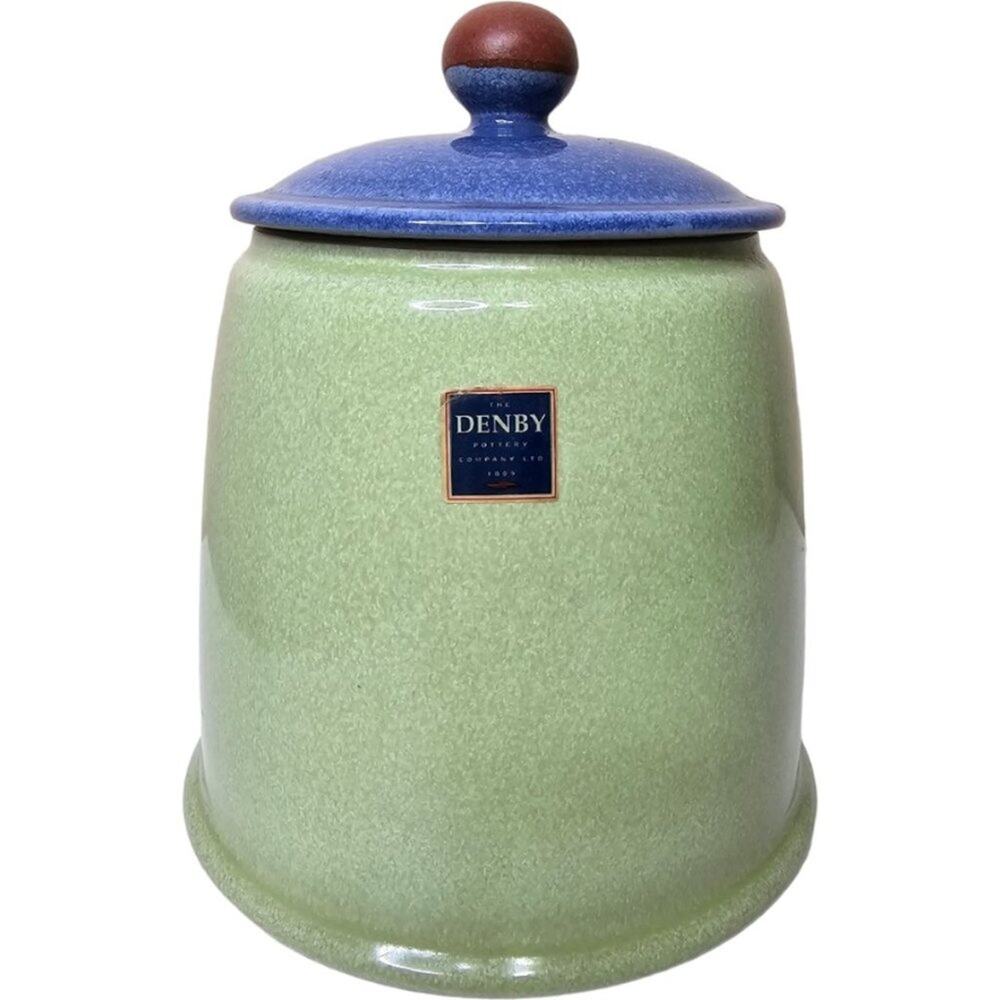 Denby Juice 5" Canister Apple Green‎ with Berry Blue Lid Retired Pattern